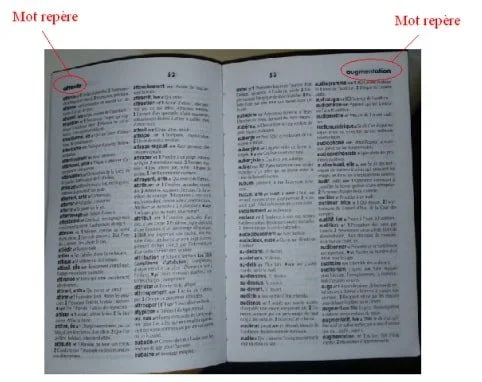 Les mots repères dans un dictionnaire
